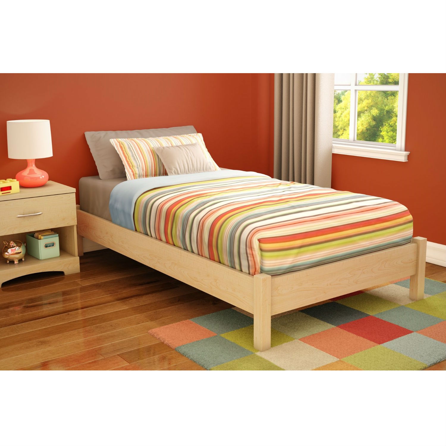 FaFurn - Twin Size Platform Bed Frame in Natural, Wood