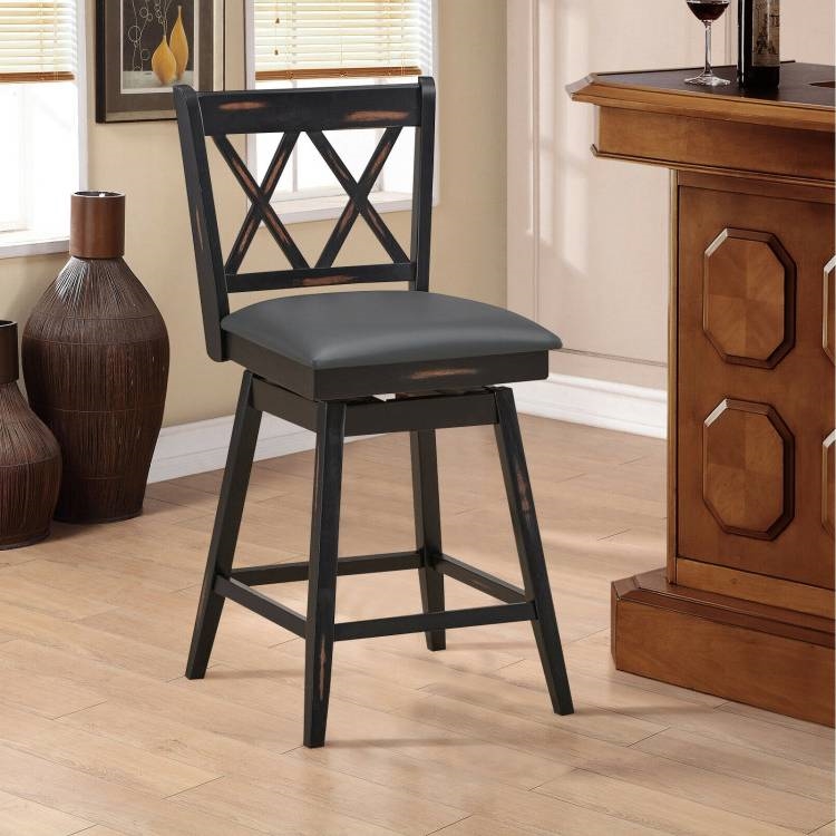 FaFurn Set of 2 Swivel Barstool - Black