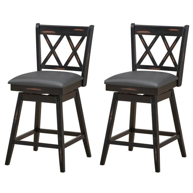 FaFurn Set of 2 Swivel Barstool - Black