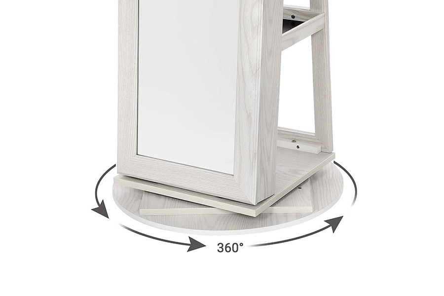 FaFurn - 360 Degree Swivel White Wash Full Length Mirror Locking Jewelry Armoire