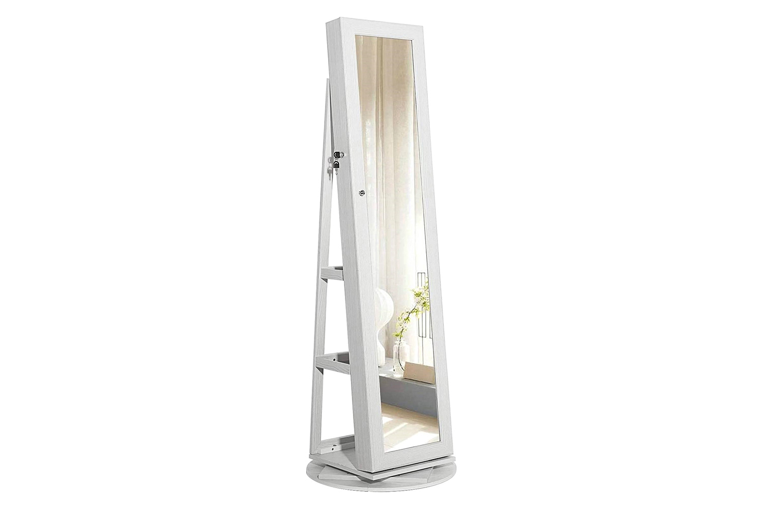 FaFurn - 360 Degree Swivel White Wash Full Length Mirror Locking Jewelry Armoire