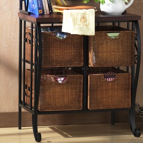 FaFurn - Bakers Rack with 4 Wicker Drawers in Metal/Wood