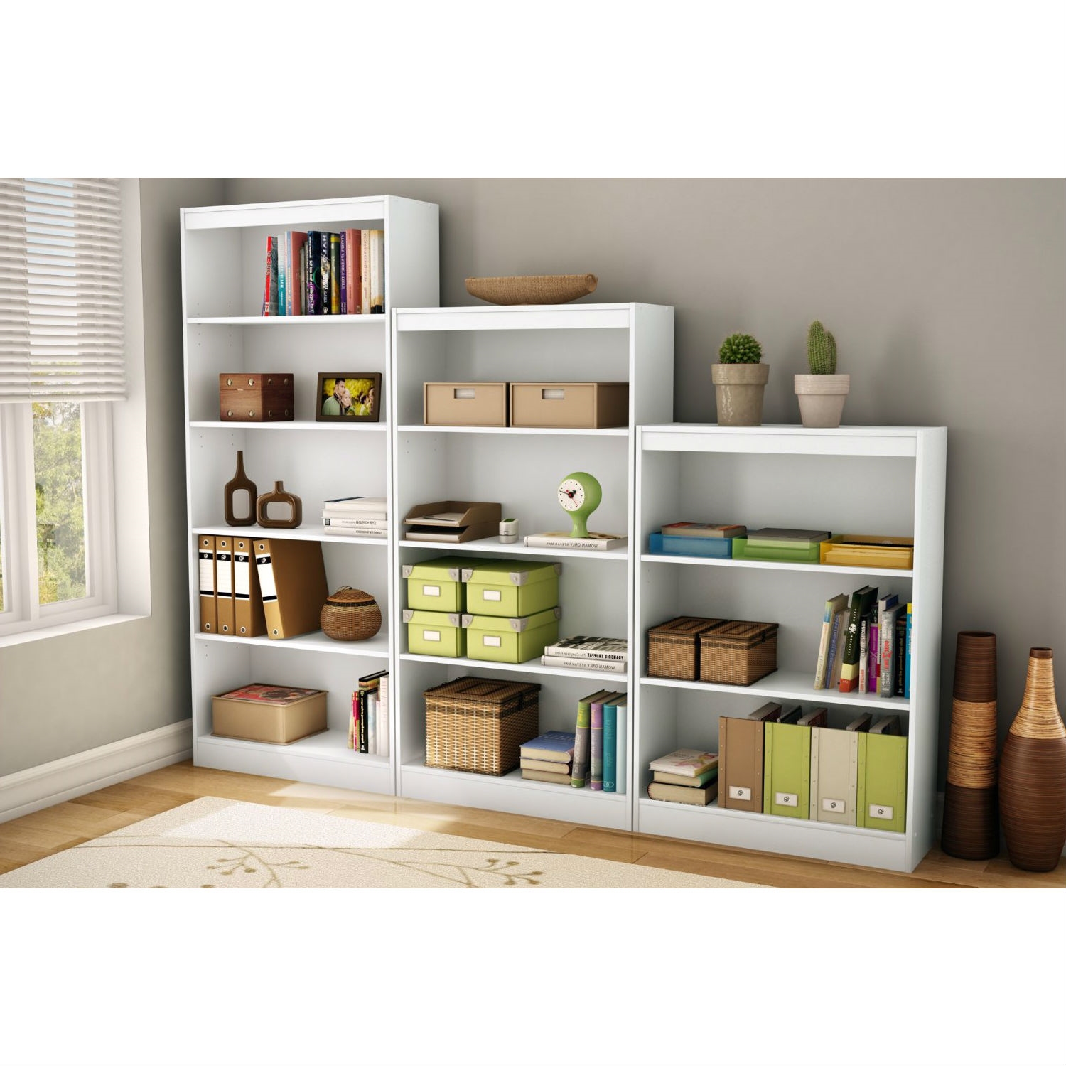 FaFurn 4-Shelf Bookcase with 2 Adjustable Shelves - White, Wood