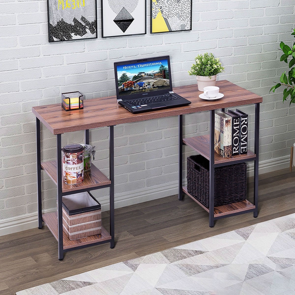 FaFurn - Modern Computer Desk with Book Shelves