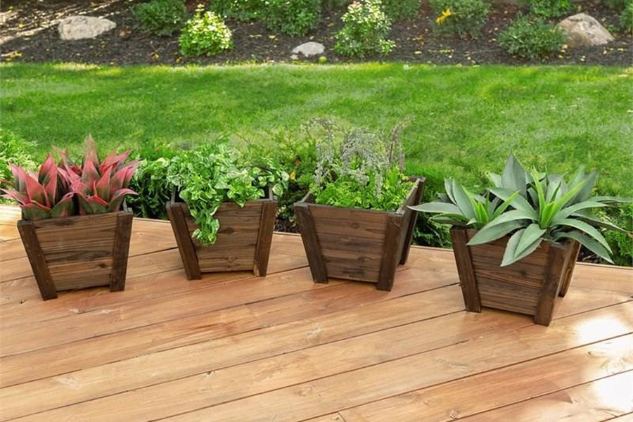 FaFurn - Small Nursery Style Wooden Garden Planters (Set of 4)