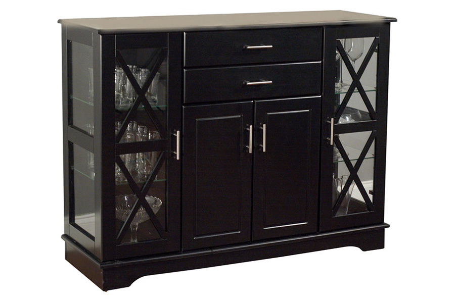 FaFurn - Black Wood Buffet Dining-Room Sideboard with Glass Doors