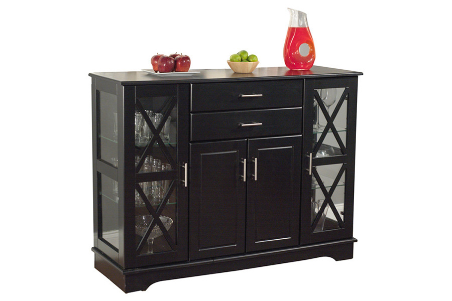 FaFurn - Black Wood Buffet Dining-Room Sideboard with Glass Doors