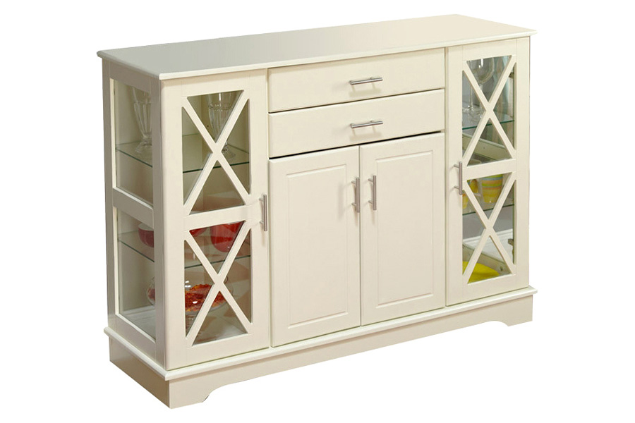 FaFurn - White Wood Buffet Sideboard Cabinet with Glass Display Doors