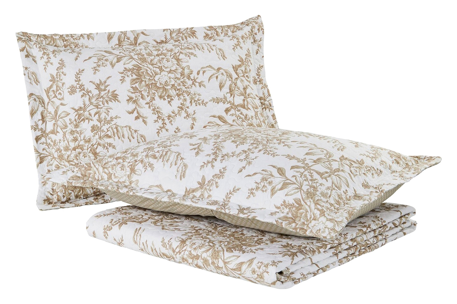 FaFurn 3 Piece Bed in a Bag Bohemian Floral Cotton Quilt Set - Tan/Beige, King Size