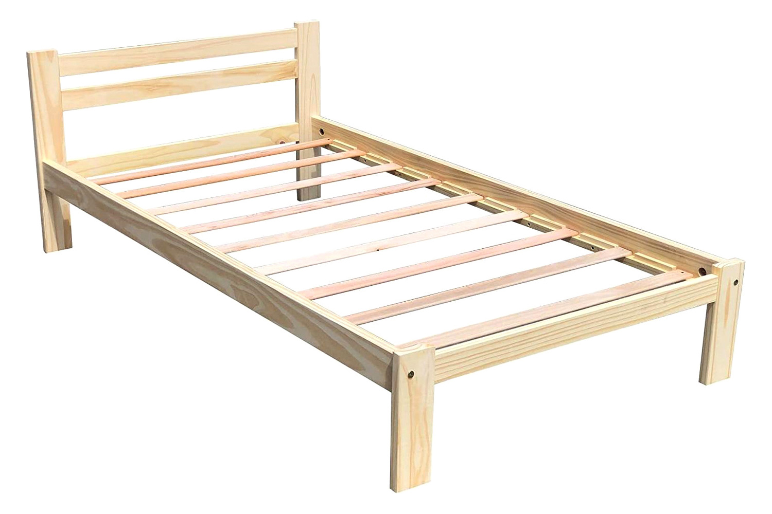 FaFurn - Twin Size Unfinished Solid Pine Wood Platform Bed Frame with Slatted Headboard