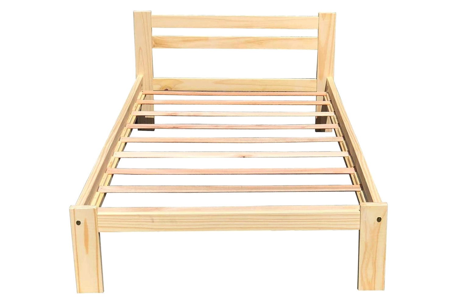 FaFurn - Twin Size Unfinished Solid Pine Wood Platform Bed Frame with Slatted Headboard