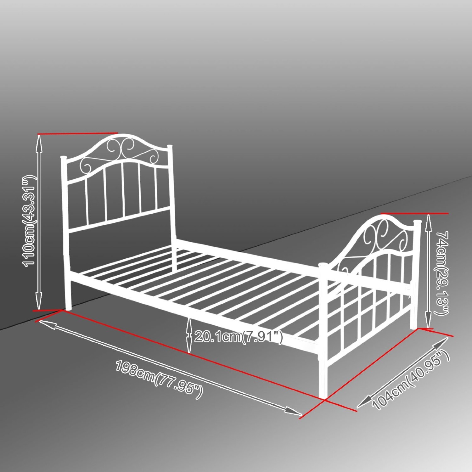 FaFurn - Twin Size Platform Bed Frame with Headboard and Footboard in White, Metal