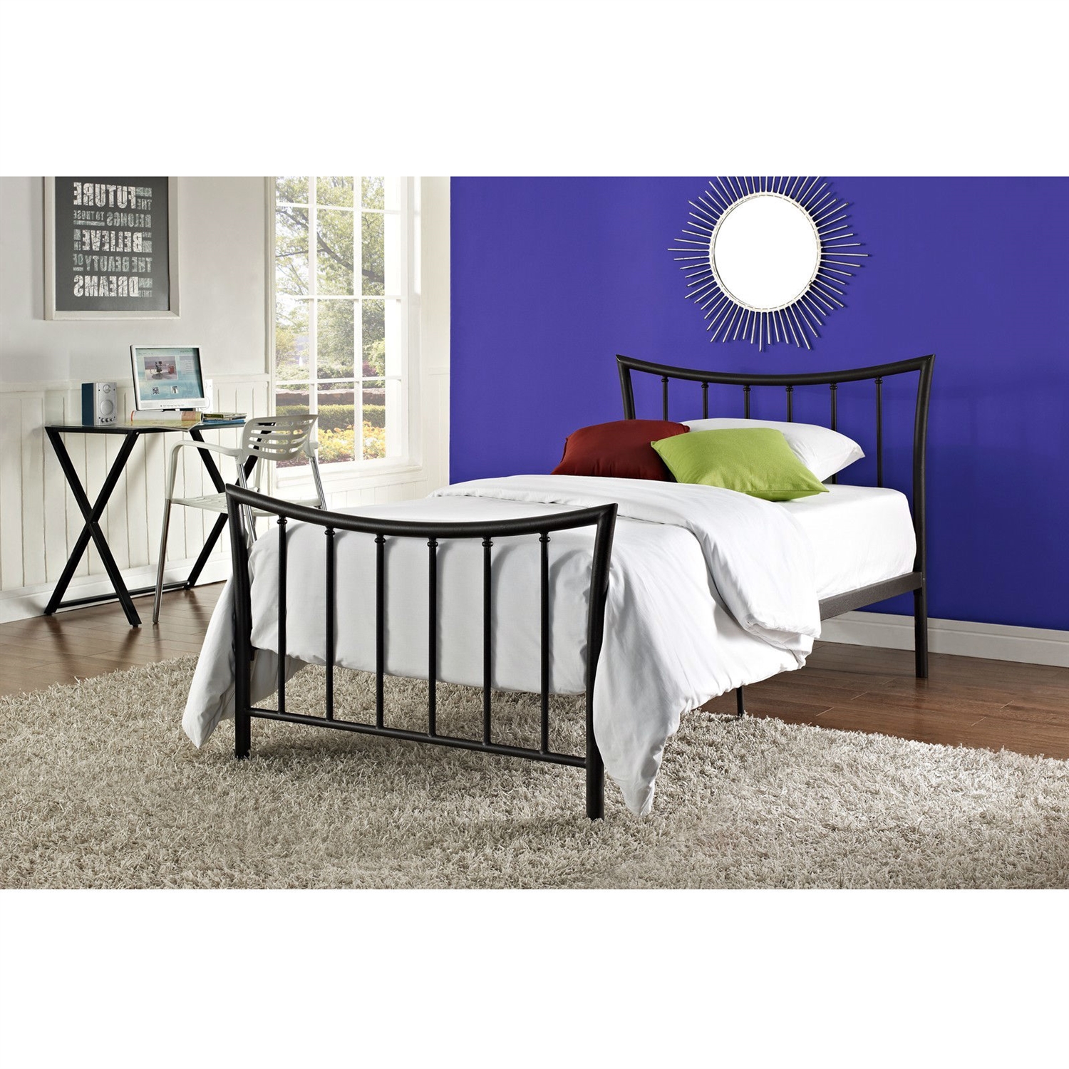 FaFurn - Twin Size Platform Bed Frame with Headboard and Footboard in Metal