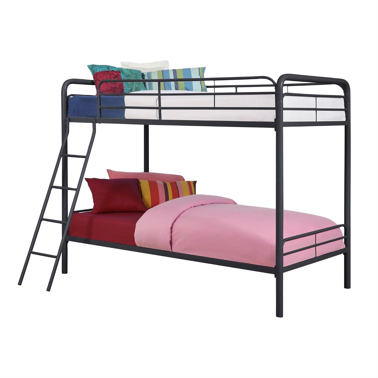 FaFurn - Twin Size Bunk Bed with Ladder in Black, Metal