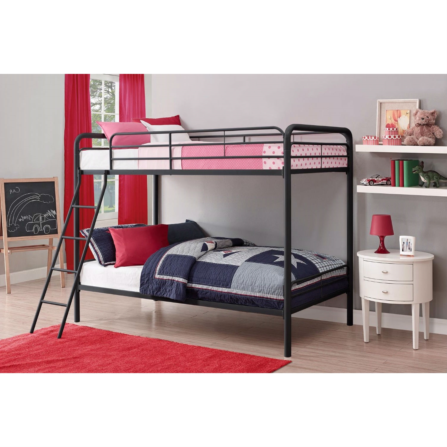 FaFurn - Twin Size Bunk Bed with Ladder in Black, Metal