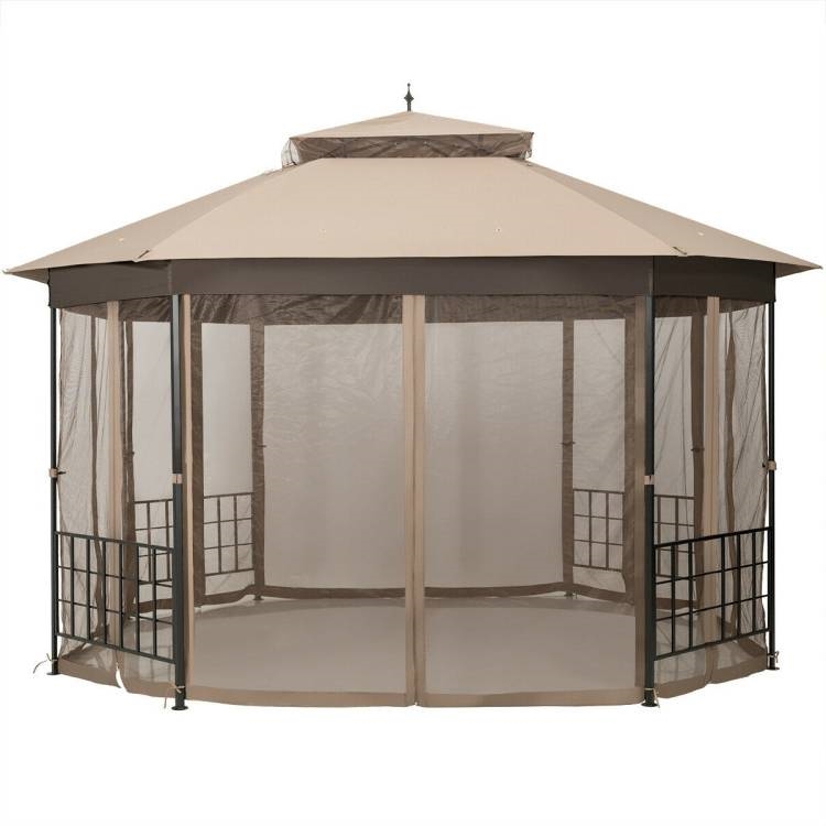 FaFurn™ Gazebo with Mosquito Net Sidewalls and Canopy - Brown, Metal/Polyester