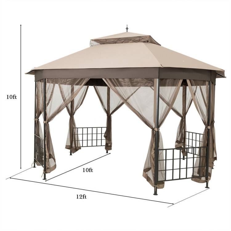 FaFurn™ Gazebo with Mosquito Net Sidewalls and Canopy - Brown, Metal/Polyester