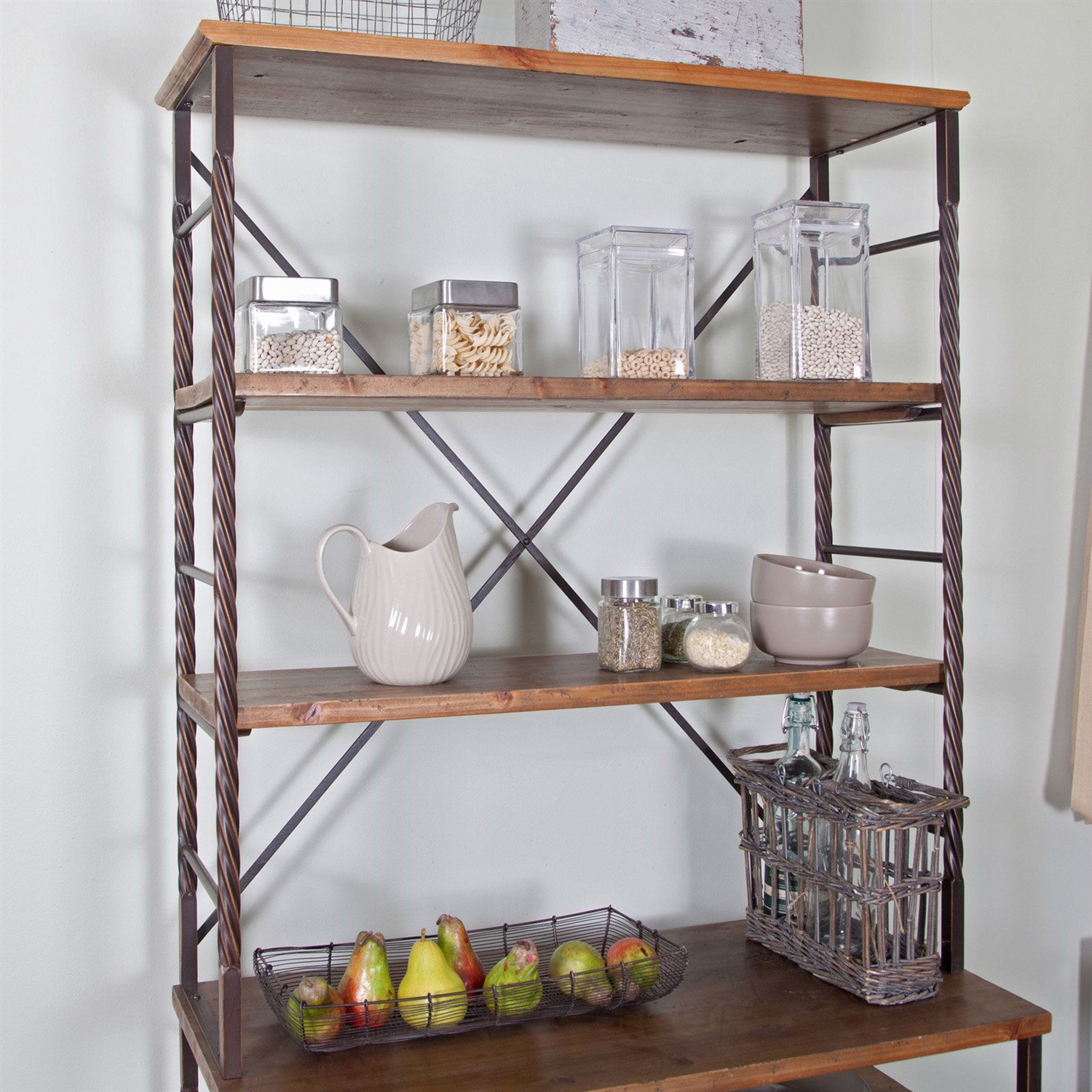 FaFurn - Bakers Rack with Storage and Display Space in Metal/Wood