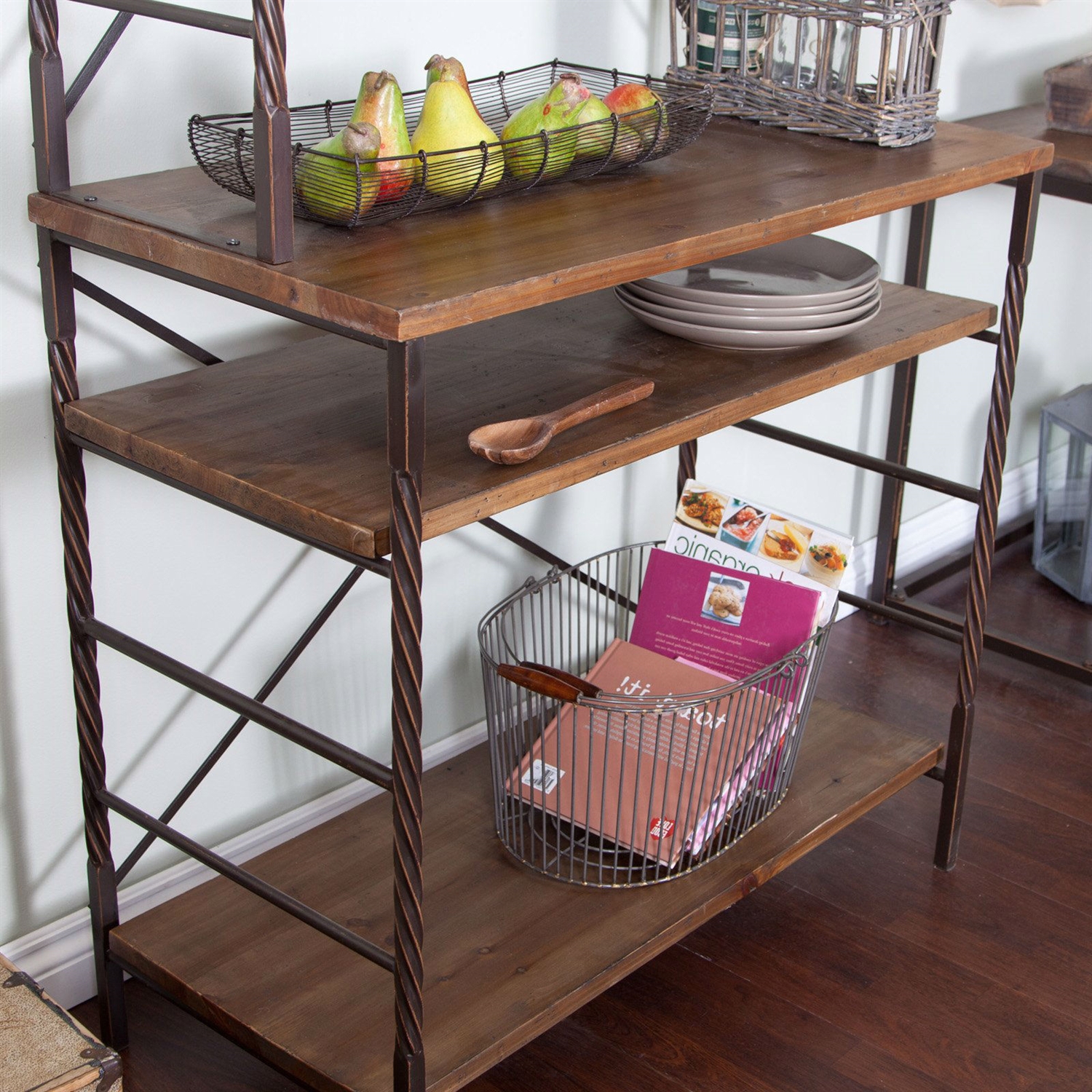 FaFurn - Bakers Rack with Storage and Display Space in Metal/Wood