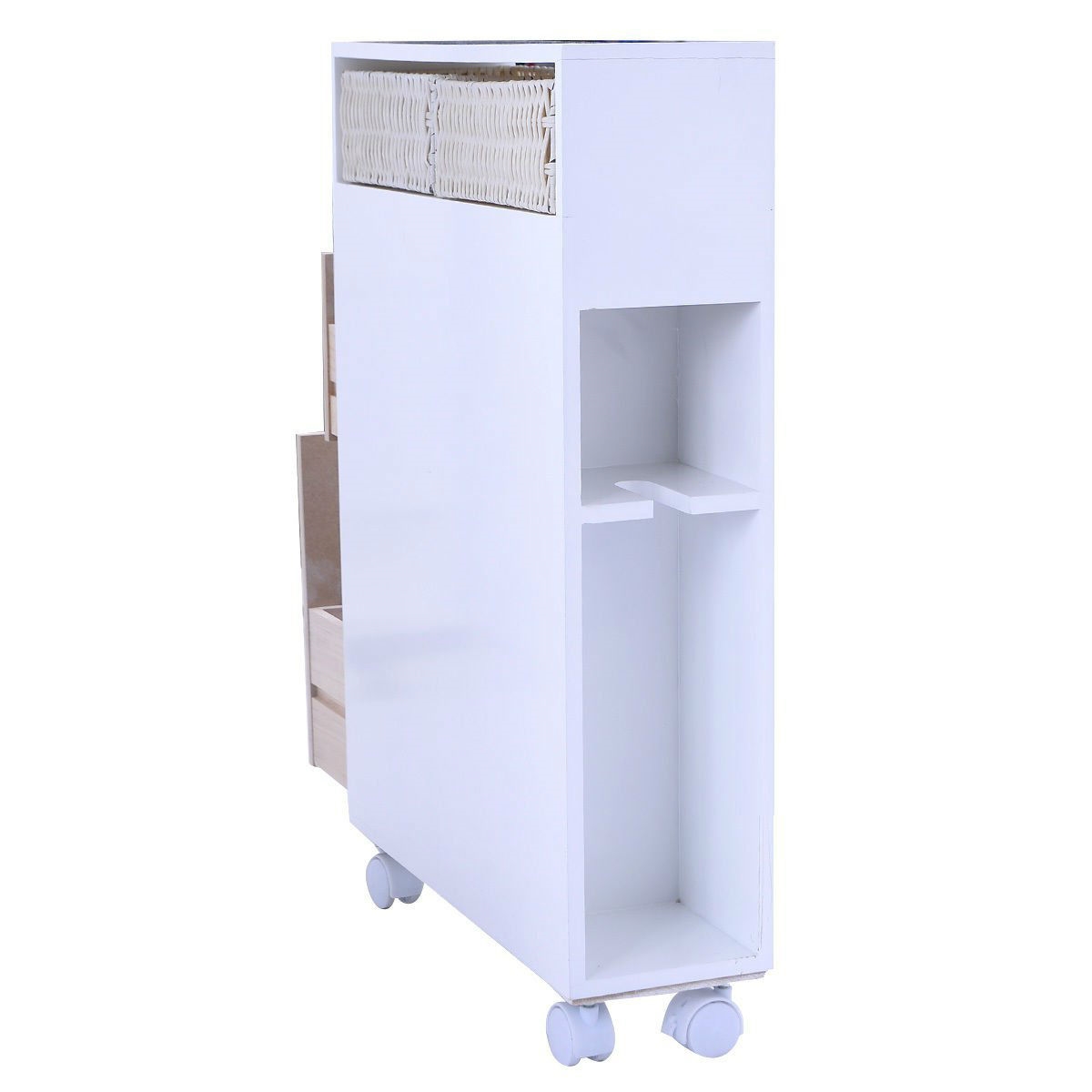 FaFurn - Storage Floor Cabinet with Baskets and Casters in White