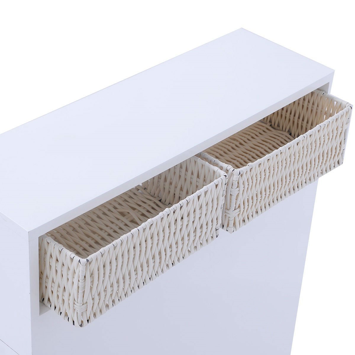 FaFurn - Storage Floor Cabinet with Baskets and Casters in White