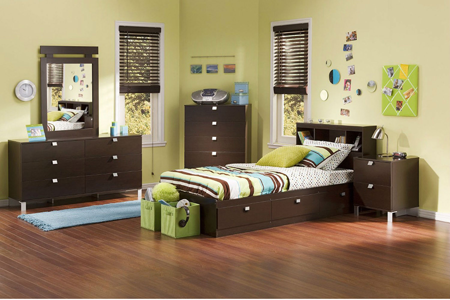 FaFurn - Twin Size Contemporary Bookcase Headboard in Chocolate Finish