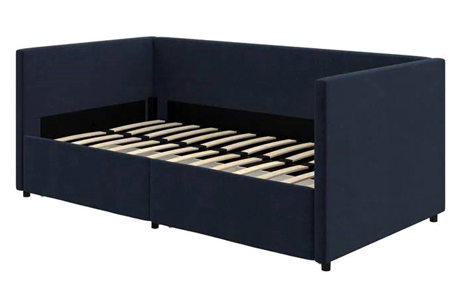 FaFurn - Navy Blue Linen Upholstered Daybed with Pull-Out Storage Drawers