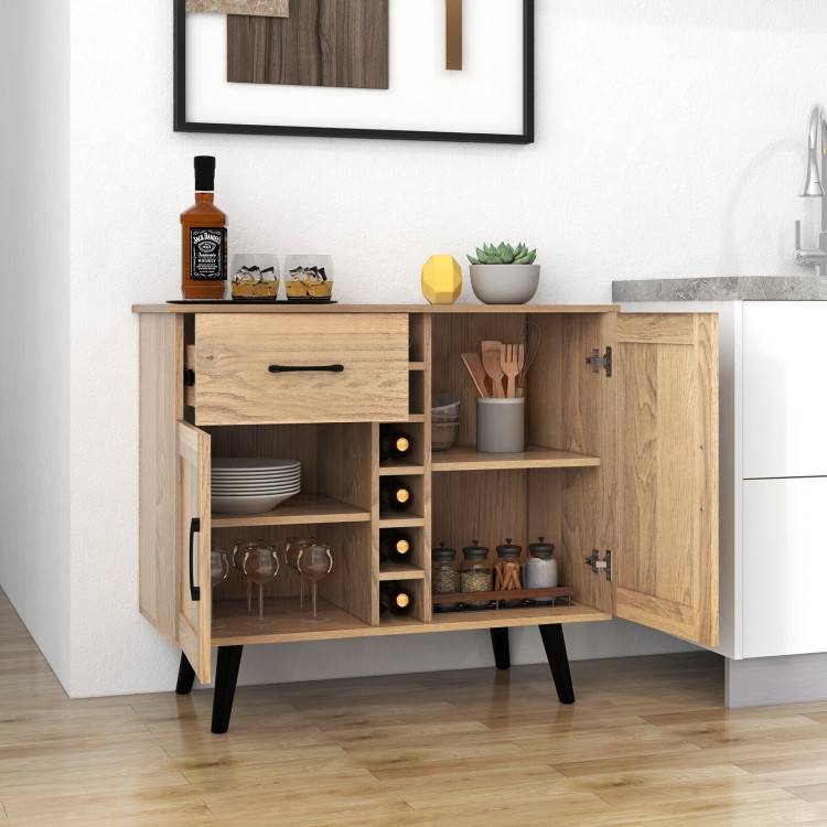 FaFurn - Sideboard Buffet with Wine Rack in Walnut, Wood