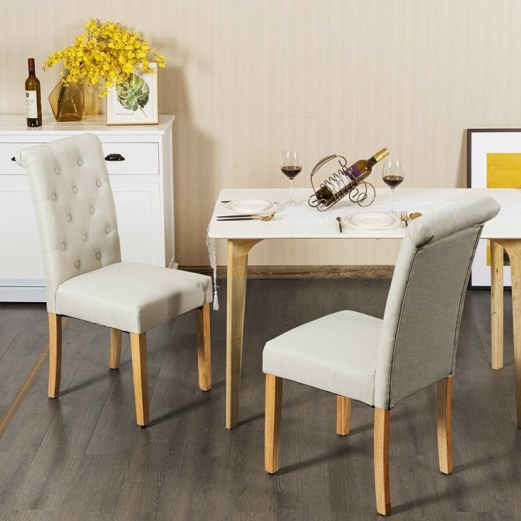 FaFurn Set of 2 Dining Chairs with Wood Legs - Beige