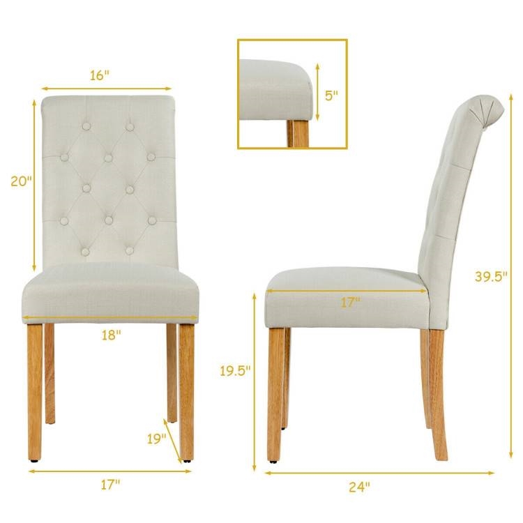 FaFurn Set of 2 Dining Chairs with Wood Legs - Beige