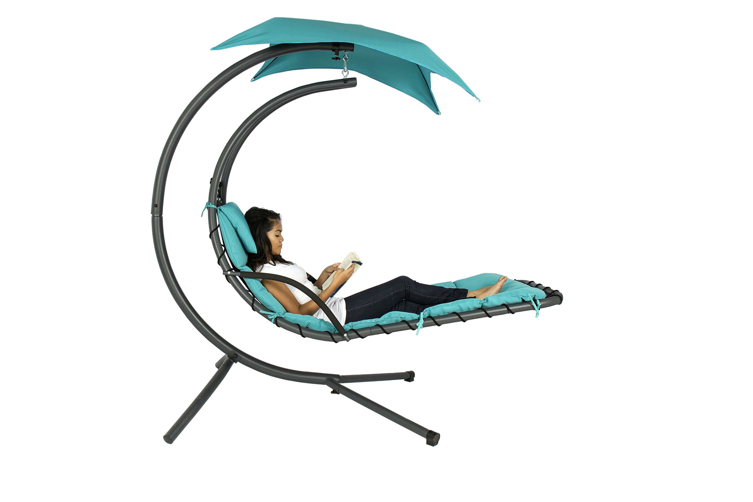 FaFurn - Teal Single Person Sturdy Modern Chaise Lounger Hammock Chair Porch Swing