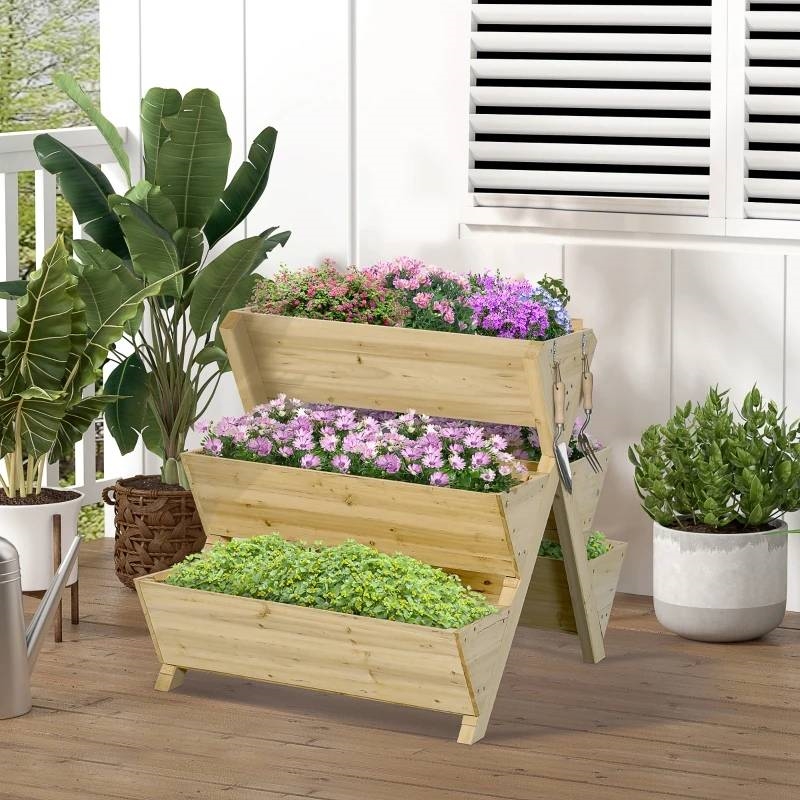 FaFurn - 3-Tier Planter Box with 5 Elevated Box in Fir Wood