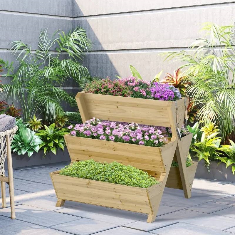 FaFurn - 3-Tier Planter Box with 5 Elevated Box in Fir Wood