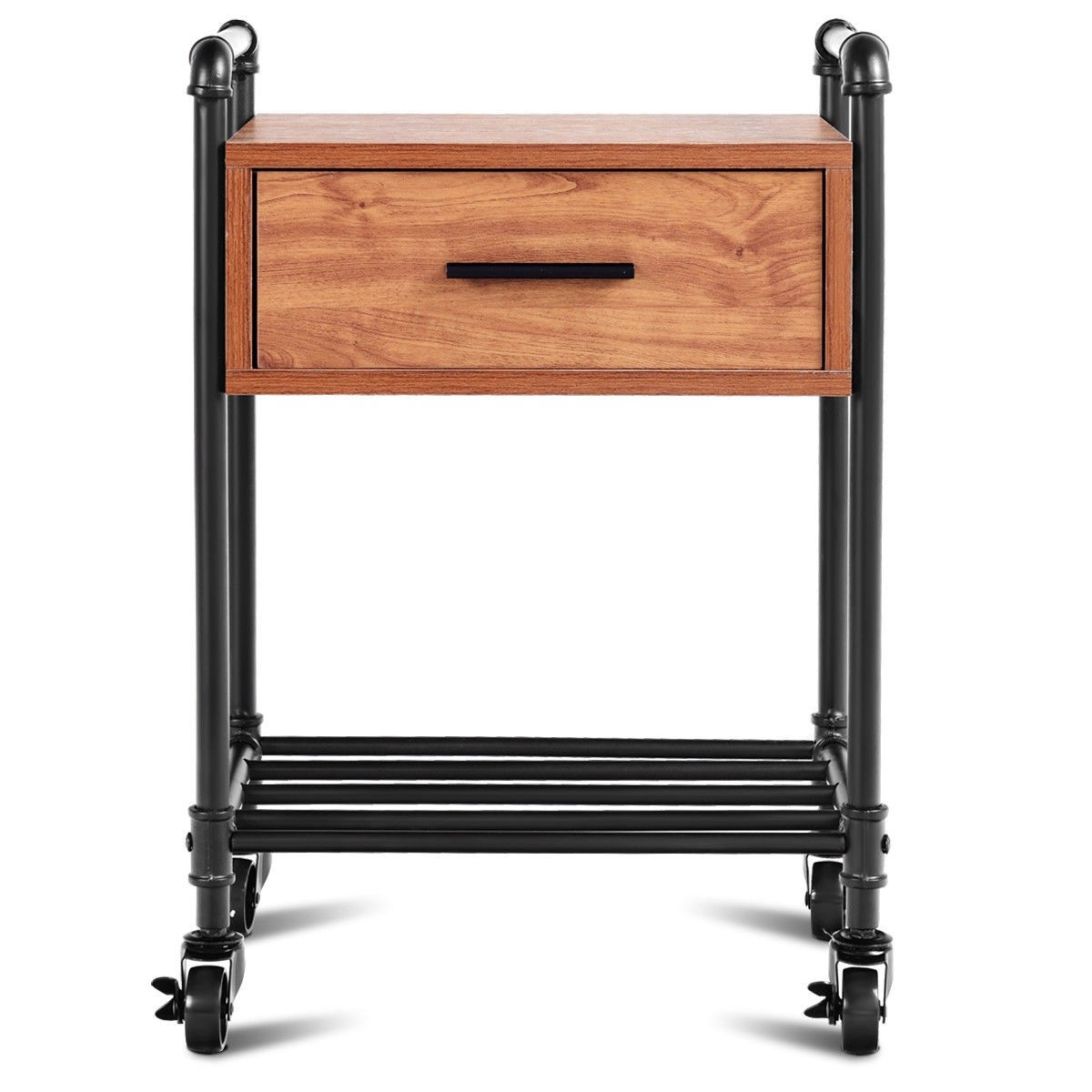 FaFurn - 1-Drawer Nightstand in Black/Walnut, Steel/Wood