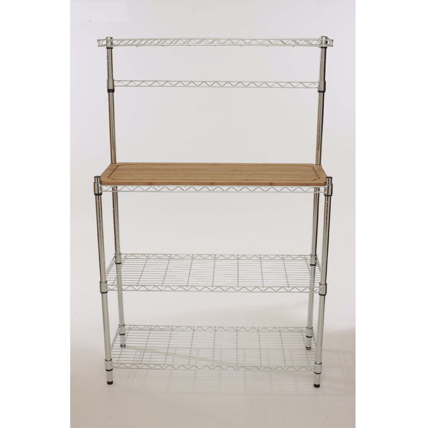 FaFurn - Bakers Rack with Hanging Bar and Bamboo Cutting Board in Metal