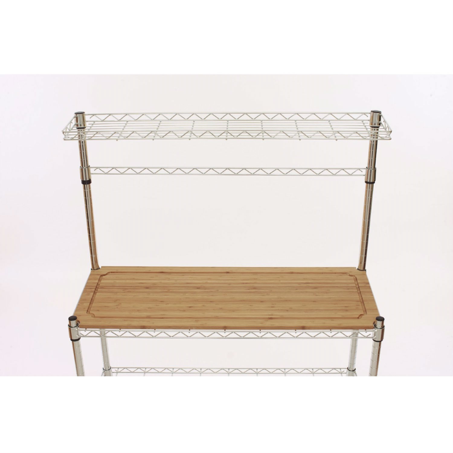 FaFurn - Bakers Rack with Hanging Bar and Bamboo Cutting Board in Metal