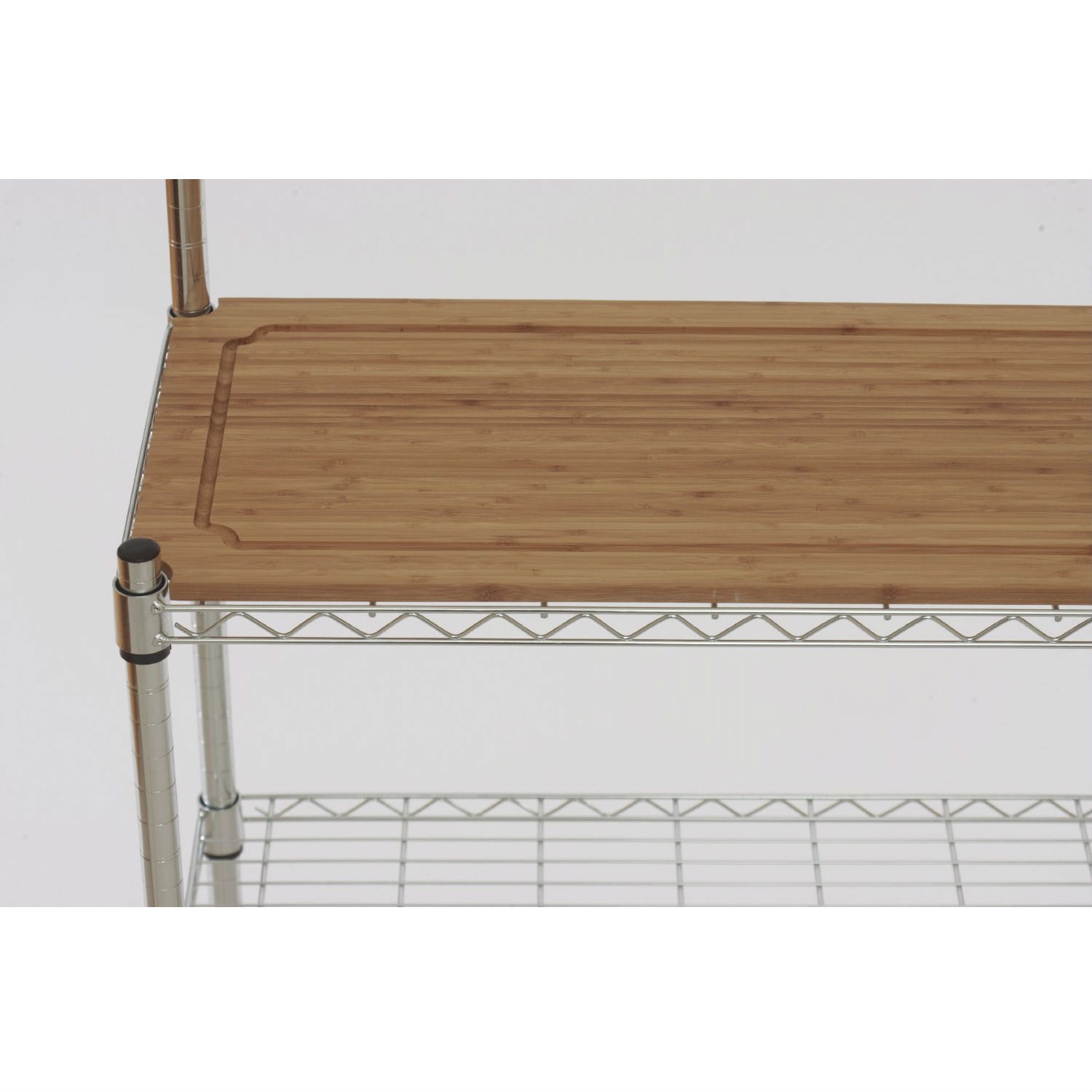 FaFurn - Bakers Rack with Hanging Bar and Bamboo Cutting Board in Metal