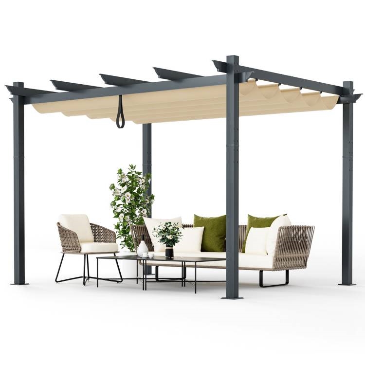 FaFurn™ Gazebo with Retractable Canopy - Beige, Metal/Polyester