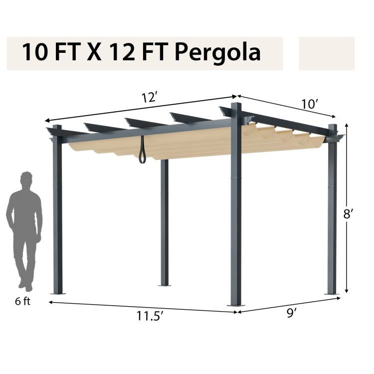 FaFurn™ Gazebo with Retractable Canopy - Beige, Metal/Polyester