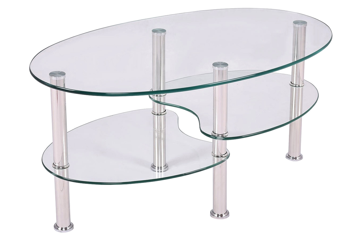 FaFurn™ Modern Oval Tempered Glass Coffee Table with Bottom Shelf - Clear/Chrome