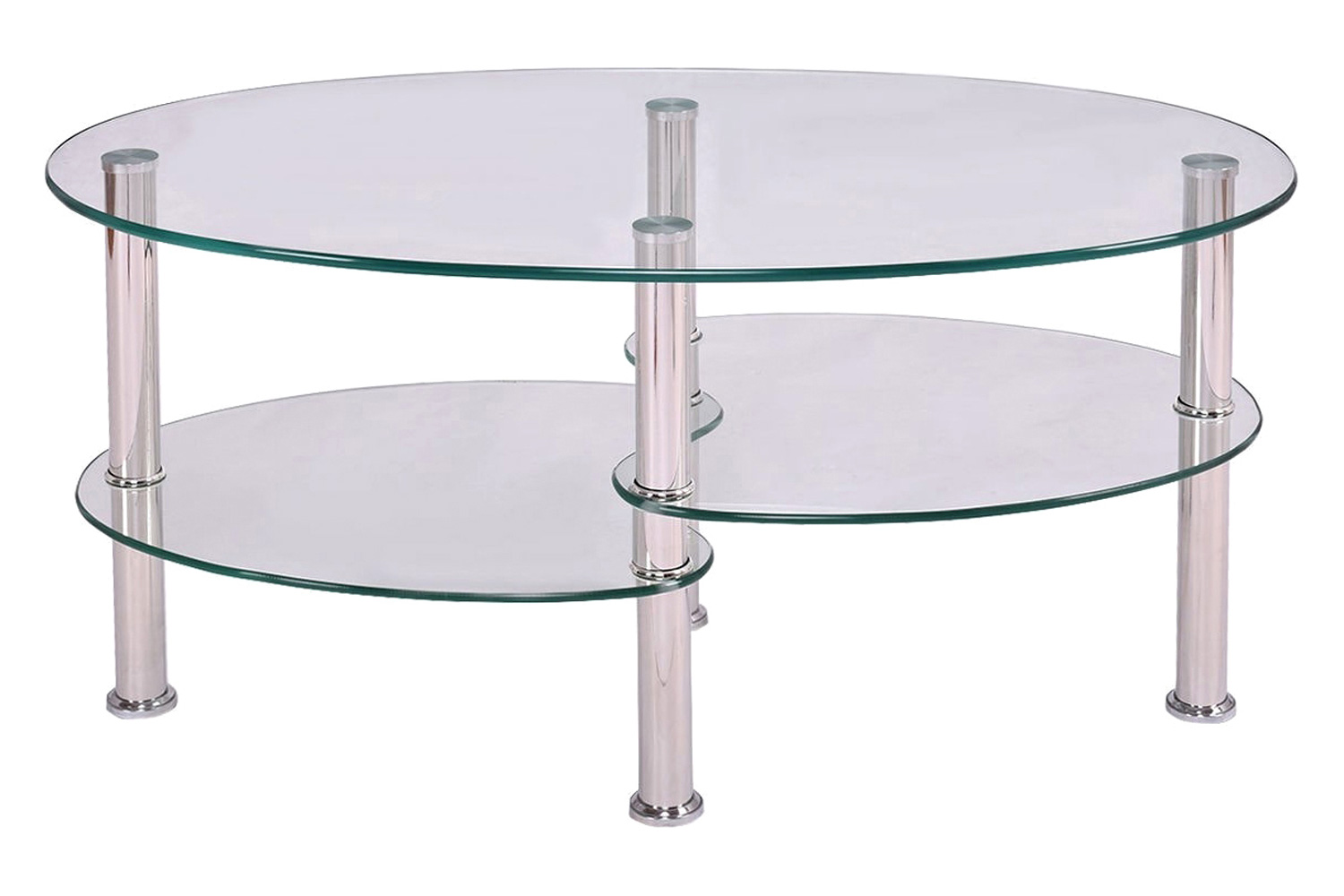 FaFurn™ Modern Oval Tempered Glass Coffee Table with Bottom Shelf - Clear/Chrome