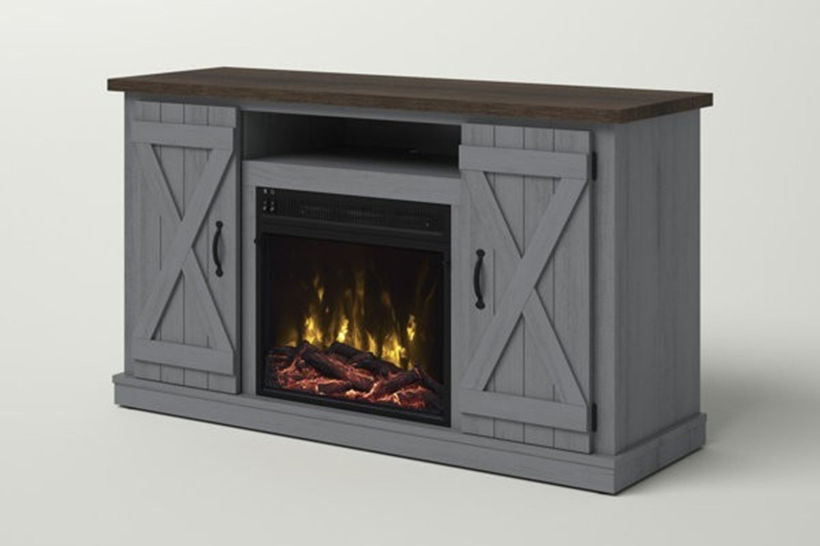 FaFurn Farmhouse TV Entertainment Electric Fireplace - Rustic Gray/Espresso