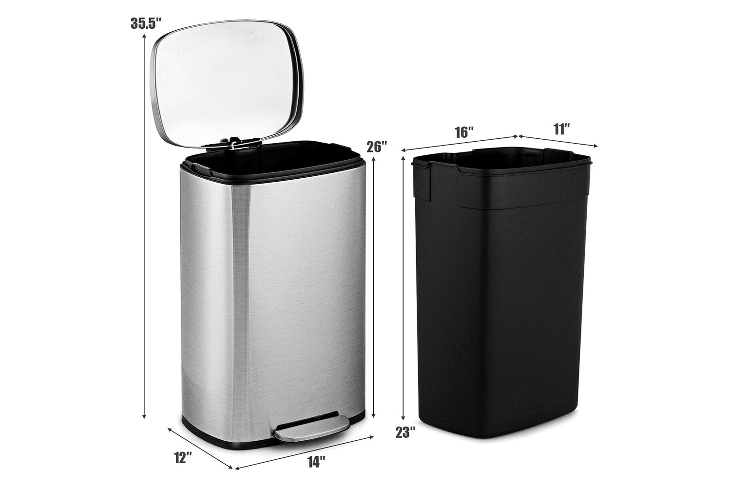 FaFurn 13-Gallon Modern Stainless Steel Kitchen Trash Can with Foot Step Pedal Design