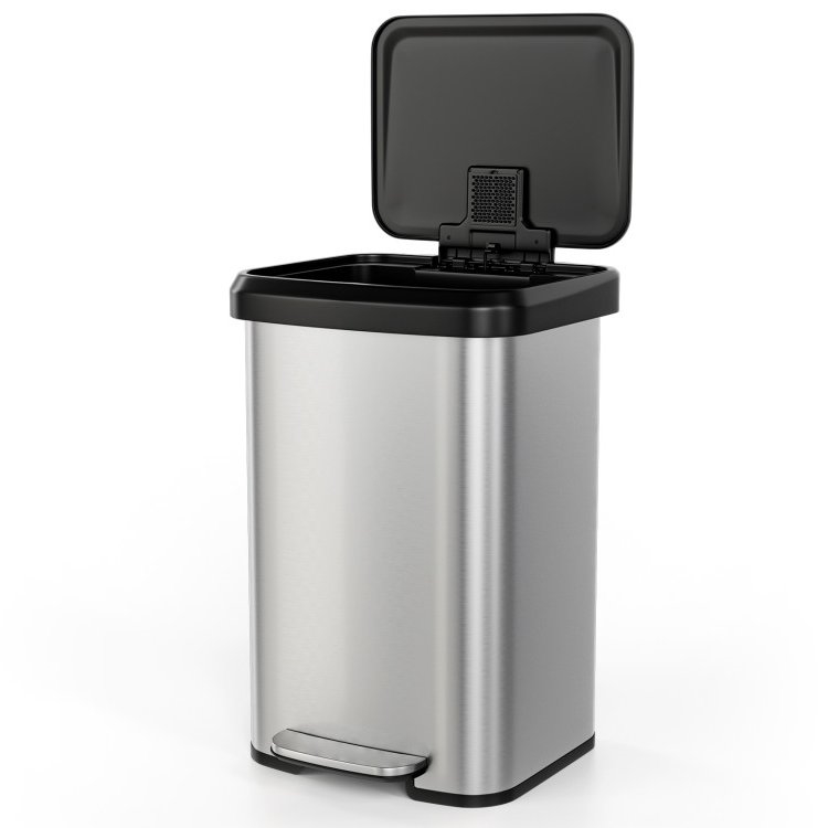 FaFurn 13 Gallon Trash Can with Soft Close Lid - Silver