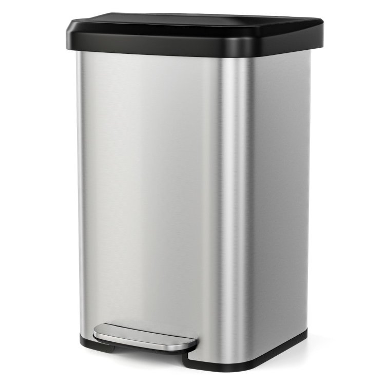 FaFurn 13 Gallon Trash Can with Soft Close Lid - Silver