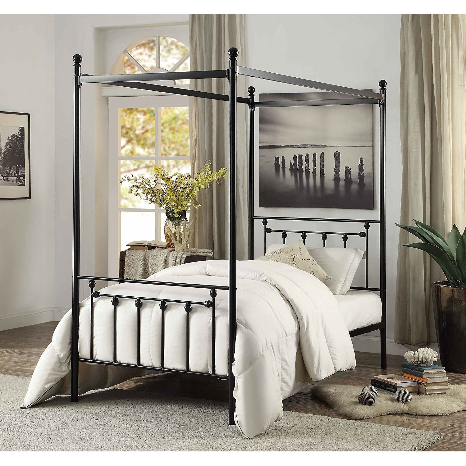 FaFurn - Twin Size Canopy Bed Frame in Black, Metal