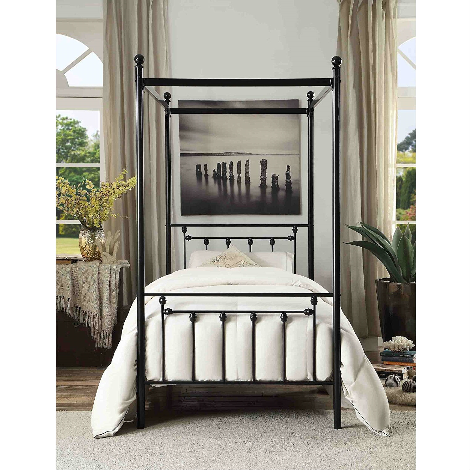 FaFurn - Twin Size Canopy Bed Frame in Black, Metal