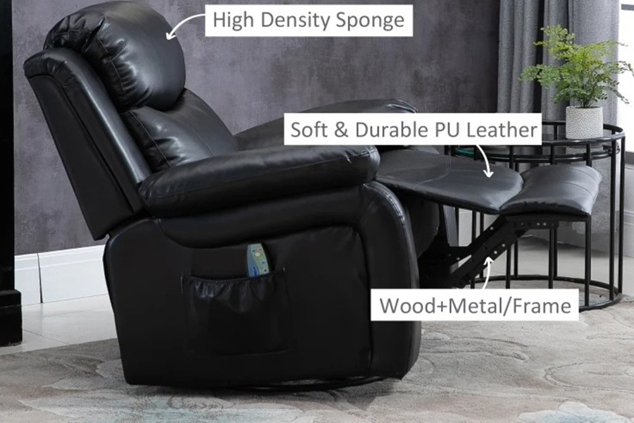 FaFurn™ - Adjustable Black Faux Leather Remote Massage Recliner Chair W/ Footrest