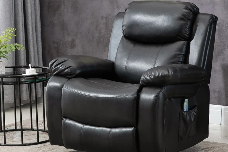 FaFurn™ - Adjustable Black Faux Leather Remote Massage Recliner Chair W/ Footrest