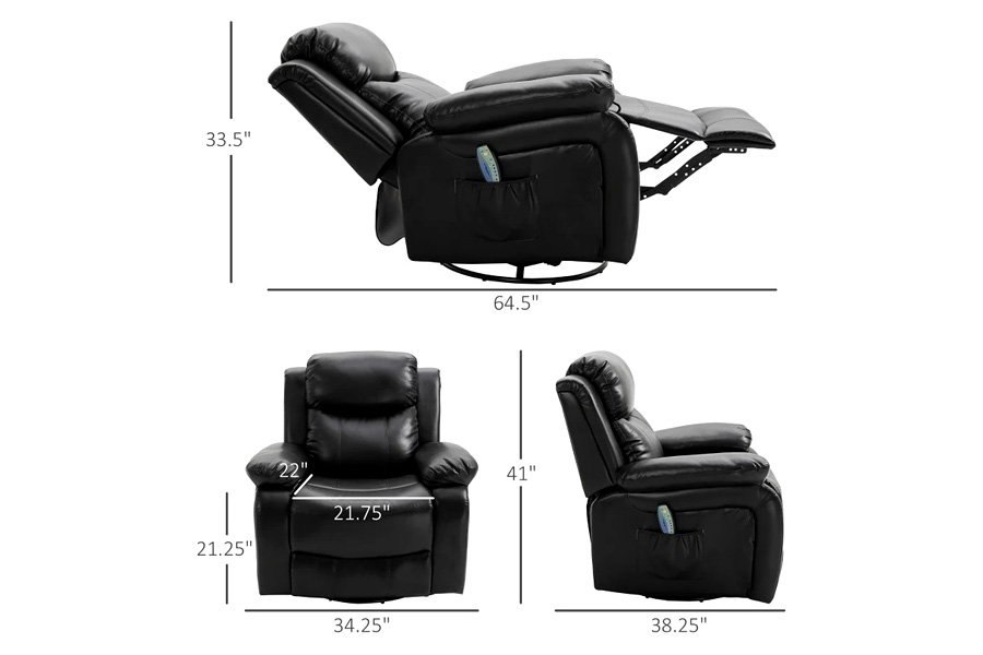 FaFurn™ - Adjustable Black Faux Leather Remote Massage Recliner Chair W/ Footrest